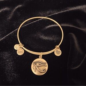 Alex and Ani Vintage Gold Bangle Bracelet with Charms Eye of Horus